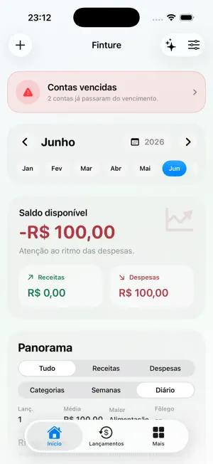 Tela inicial do Finture