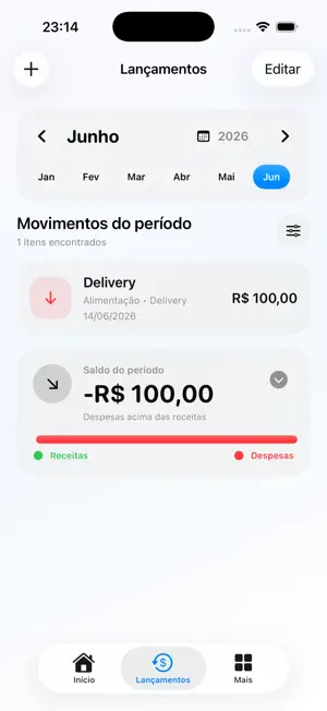 Lista de lançamentos do Finture